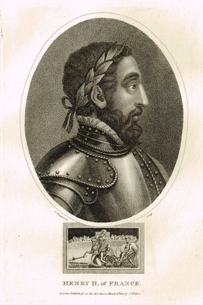Antique Portrait Print - Wilkes's "HENRY II OF FRANCE" - Copper Engraving - c1803
