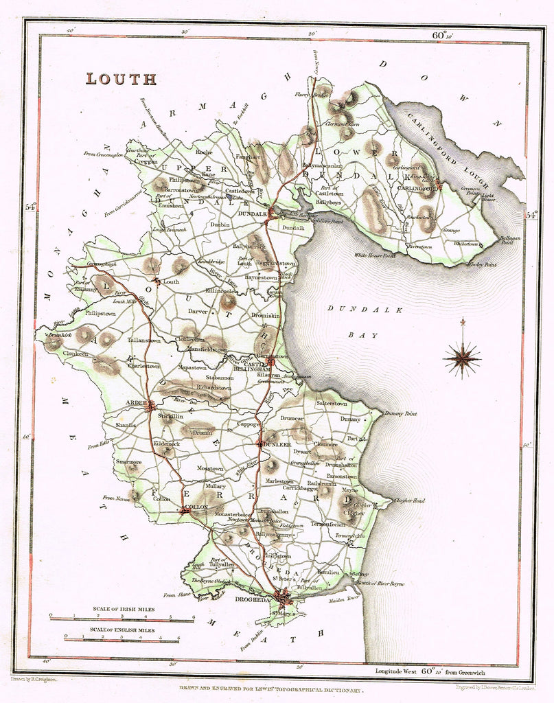 Antique Map - "LOUTH" by I. Dover - Hand-Colored Engraving - 1837