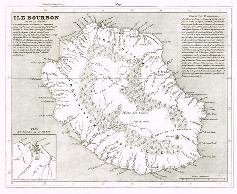 Antique Map - "ILE BOURBON OU DE LA REUNION" by Monin - Copper Engraving - 1833