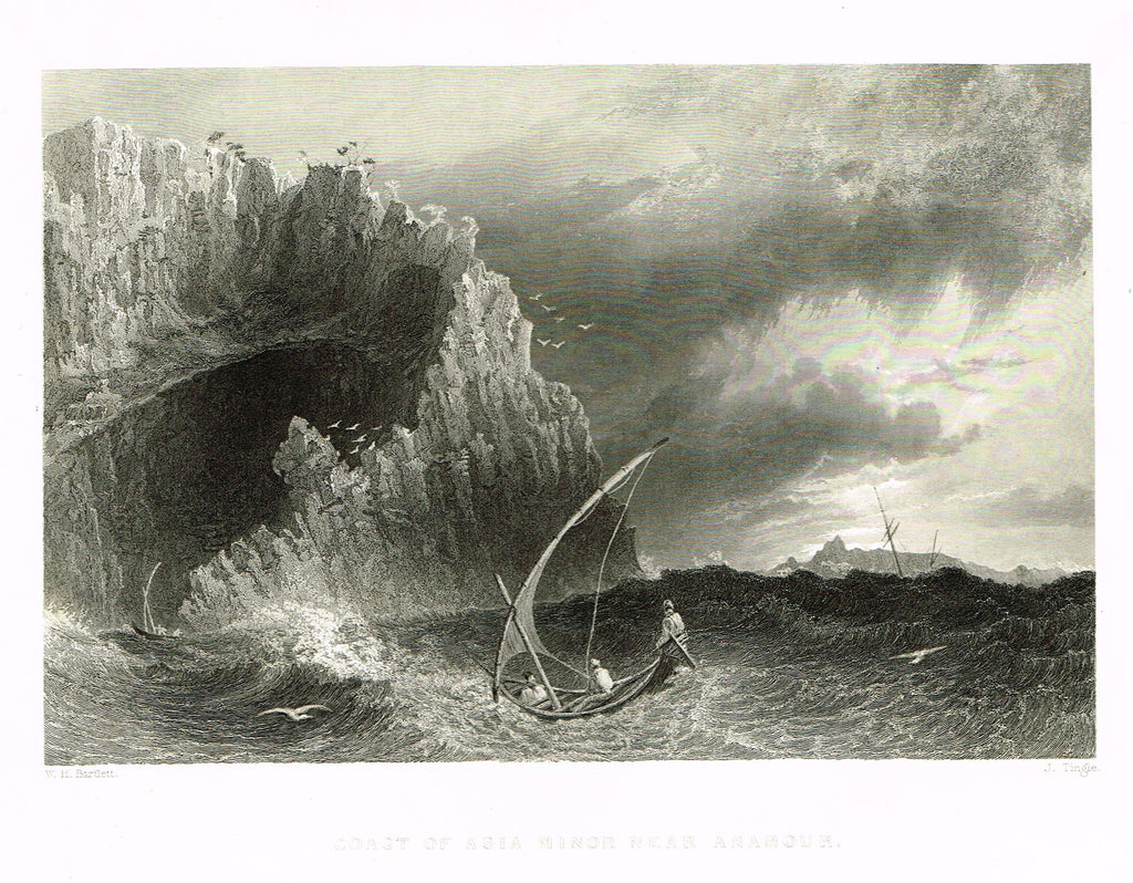 Bartlett's "COAST OF ASIA MINOR NEAR ANAMOUR" - SYRIA - Steel Engraving - 1836