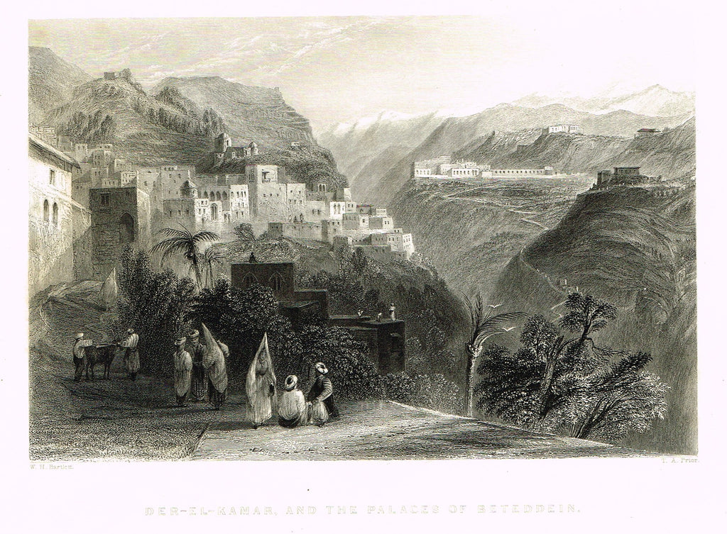 Bartlett's "DER-EL-KAMAR, AND THE PALACES OF BETEDDEIN" - SYRIA - Steel Engraving - 1836
