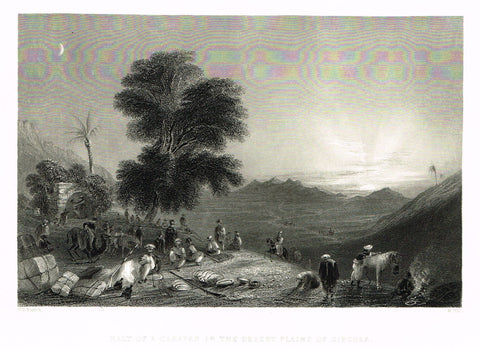Bartlett's "HALT OF A CARAVAN IN THE DESERT PLAINS OF GIRCOLA" - SYRIA - Steel Engraving - 1836