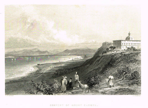 Bartlett's "CONVENT OF MOUNT CARMEL" - SYRIA - Steel Engraving - 1836
