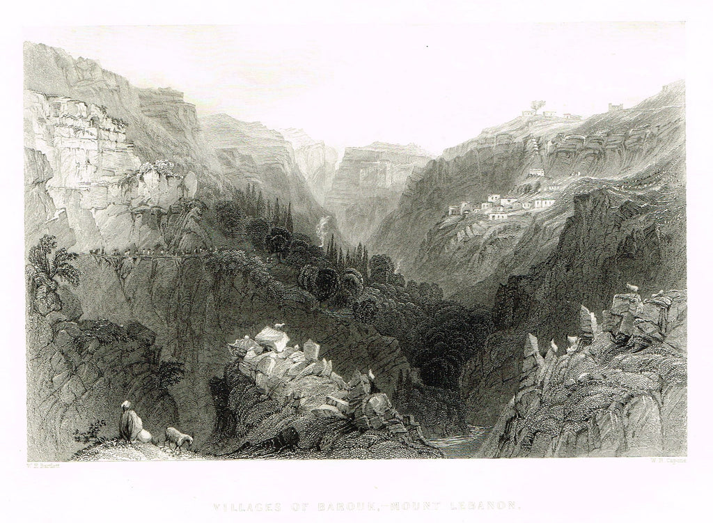 Bartlett's "VILLAGES OF BAROUK - MOUNT LEBANON" - SYRIA - Steel Engraving - 1836