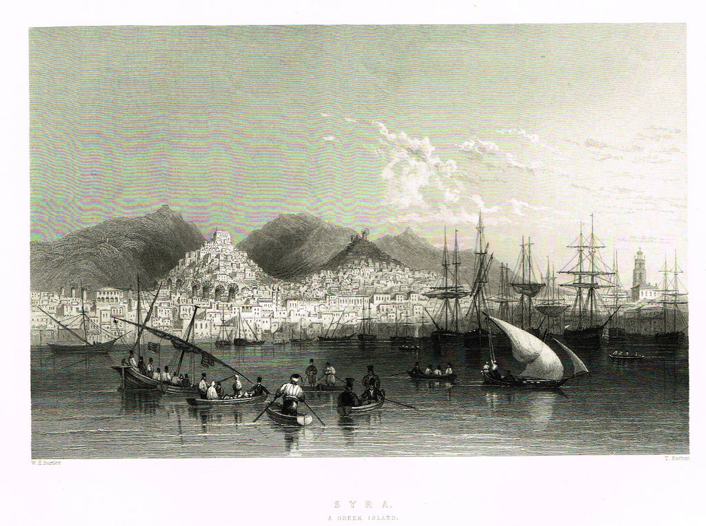 Bartlett's Holy Land "SYRA, A GREEK ISLAND" - Steel Engraving - 1836