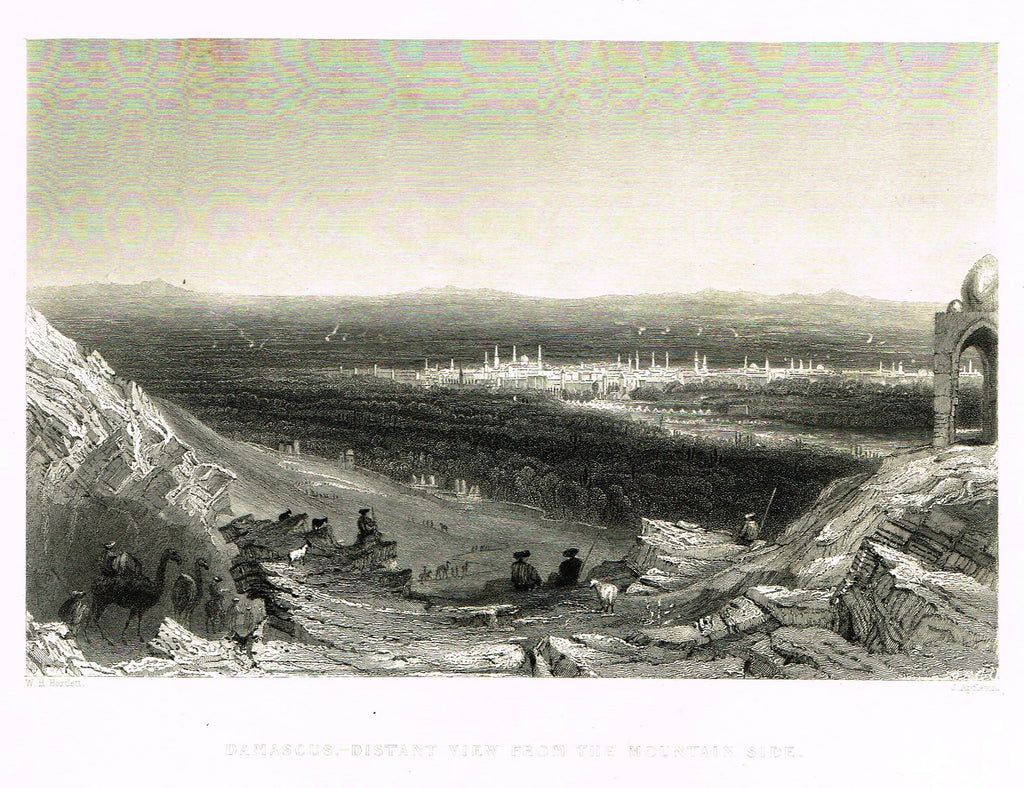 Bartlett's Holy Land "DEMASCUS - DISTANT VIEW FROM THE MOUNTAIN SIDE" - Steel Engraving - 1836