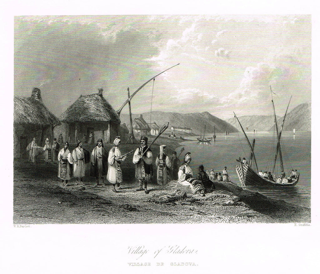 Bartlett's Holy Land "VILLAGE OF GLADOVA" - Steel Engraving - 1836