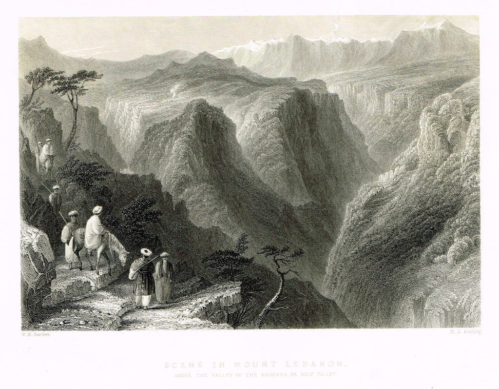 Bartlett's Holy Land "SCENE IN MOUNT LEBANON, ABOVE THE VALLEY" - Steel Engraving - 1836