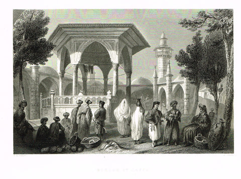 Bartlett's "BAZAAR AT JAFFA" - SYRIA - Steel Engraving - 1836