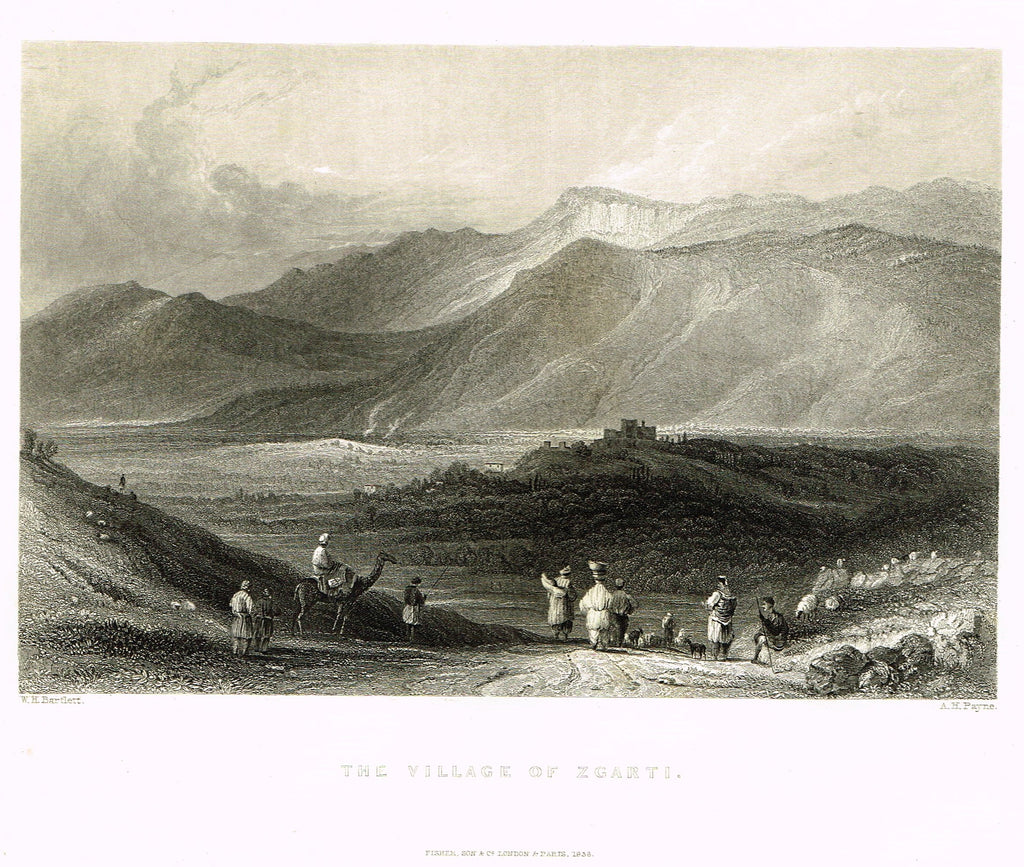 Bartlett's "THE VILLAGE OF ZGARTI" - SYRIA - Steel Engraving - 1836
