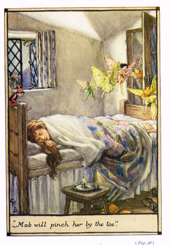 Cicely Mary Barker Print -  "MAB WILL PINCH HER BY THE TOE" - Offset Lithograph - c1930