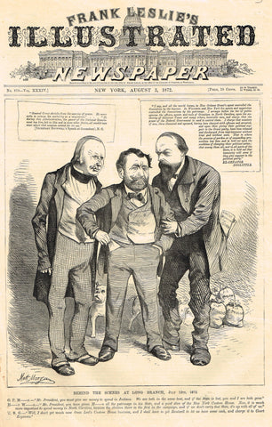 Leslie's Illustrated Newspaper - GRANT FRONT PAGE, 1872 - "BEHIND THE SCENES AT LONG BRANCH"