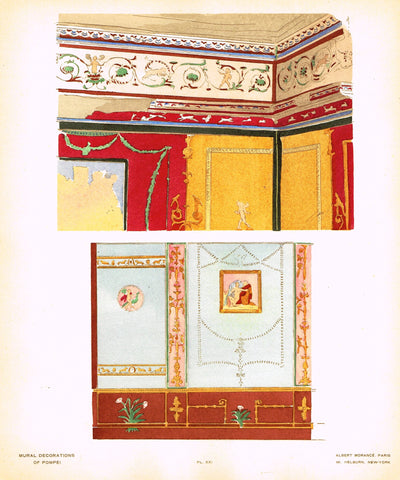 Pompeii Decoration -  "PANEL FROM ARCHITECT MAZOIS" -  Chromolithograph - 1924