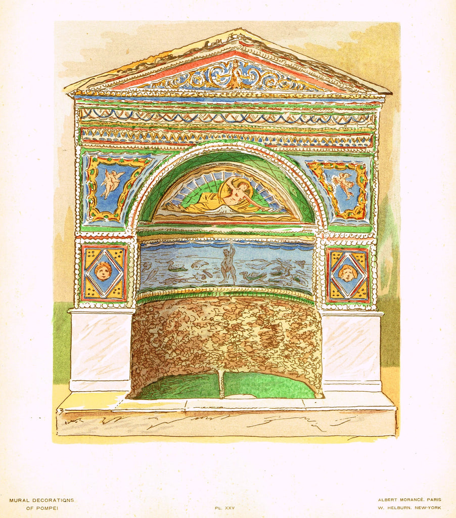 Pompeii Decoration -  "FOUNTAIN OF ENAMAL MOSAIC FROM HOUSE OF THE BEAR" -  Chromolithograph - 1924