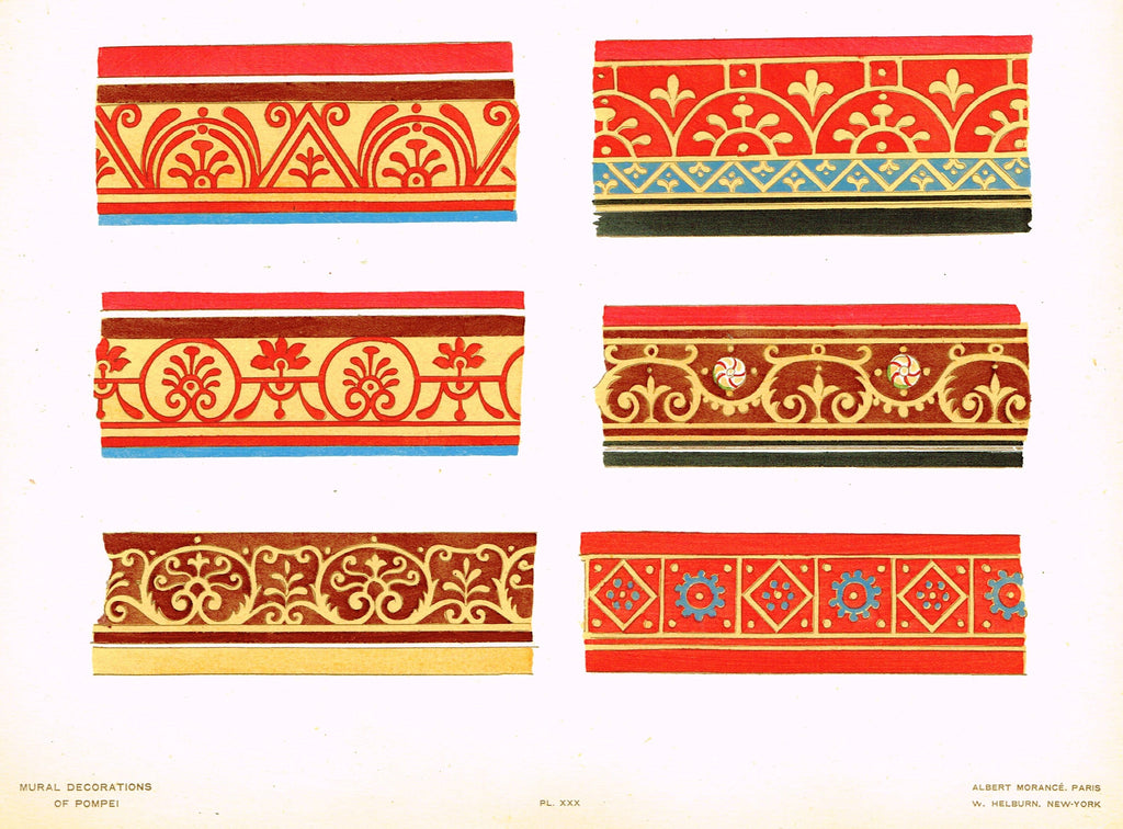 Pompeii Decoration -  "FRAGMENTS OF DECORATIVE FRAMING BANDS" -  Chromolithograph - 1924