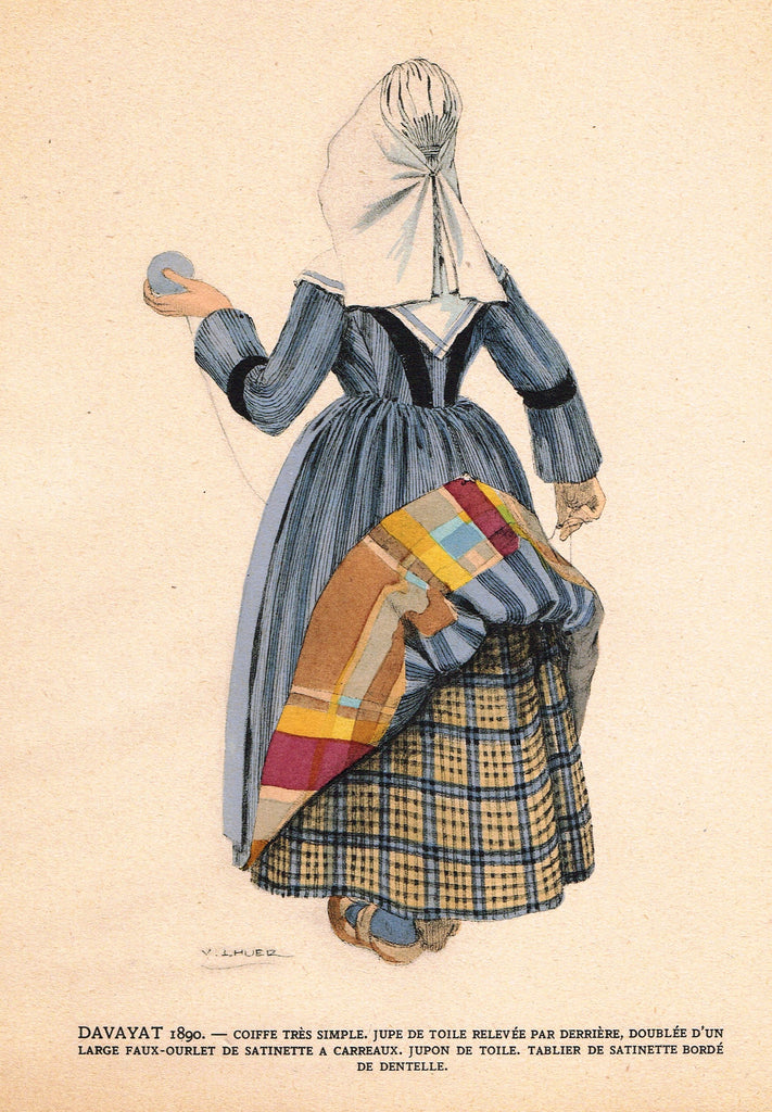 Lhuer's Auvergnat & Bourbonnais Fench Costume Print -  "DAVAYAT 1890" - Chromolithograph  - 1927