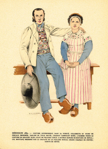Lhuer's Auvergnat & Bourbonnais Fench Costume Print -  "HERISSON 1860" - Chromolithograph  - 1927
