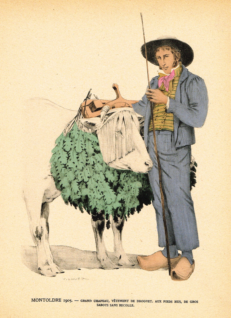 Lhuer's Auvergnat & Bourbonnais Fench Costume Print -  "MONTOLDRE 1905" - Chromolithograph  - 1927