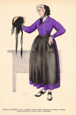 Lhuer's Fench Costume Print -  "NEUILLY-LE-REAL 1872" - Chromolithograph  - 1927