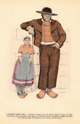 Lhuer's Auvergnat & Bourbonnais Fench Costume Print -  "LE MONT-DORE 1880" - Chromolithograph  - 1927