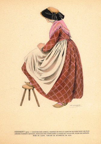 Lhuer's Auvergnat & Bourbonnais Fench Costume Print -  "HERMENT 1905" - Chromolithograph  - 1927