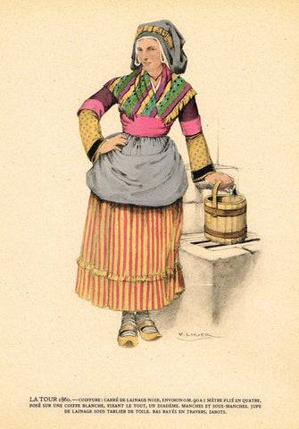 Lhuer's Auvergnat & Bourbonnais Fench Costume Print -  "LA TOUR 1860" - Chromo  - 1927