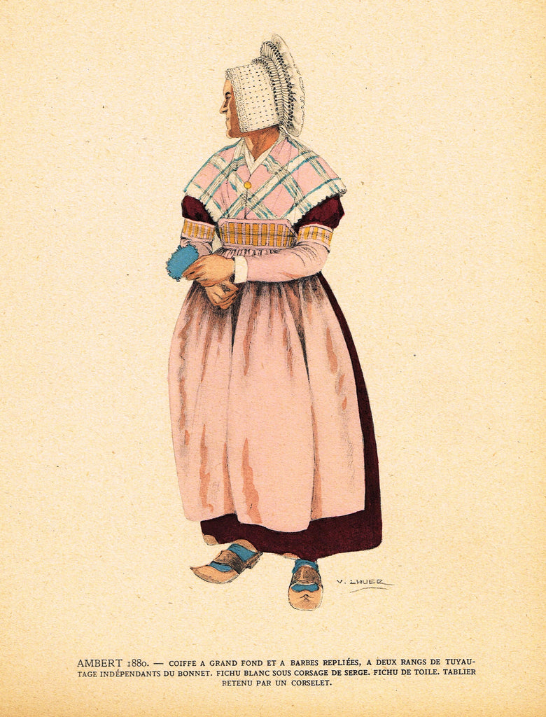 Lhuer's Auvergnat & Bourbonnais Fench Costume Print -  "AMBERT 1880" - Chromo  - 1927