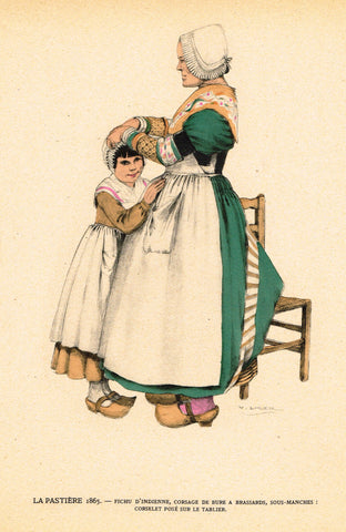 Lhuer's Auvergnat & Bourbonnais Fench Costume Print -  "LA PASTIERE 1865" - Chromo  - 1927