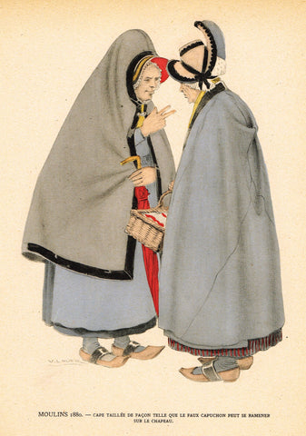 Lhuer's Auvergnat & Bourbonnais Fench Costume Print -  "MOULINS 1880" - Chromolithograph  - 1927