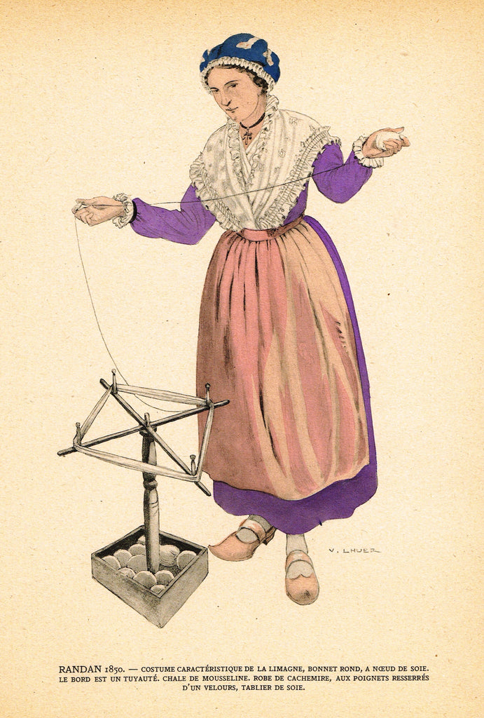 Lhuer's Auvergnat & Bourbonnais Fench Costume Print -  "RANDAN 1850" - Chromo  - 1927