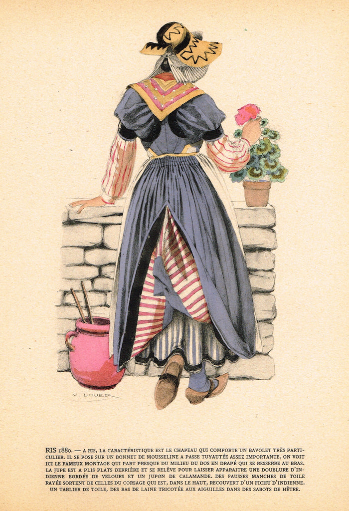Lhuer's Auvergnat & Bourbonnais Fench Costume Print -  "RIS 1880" - Chromo  - 1927