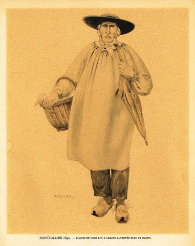 Lhuer's Auvergnat & Bourbonnais Fench Costume Print -  "MONTOLDRE 1890" - Chromo  - 1927