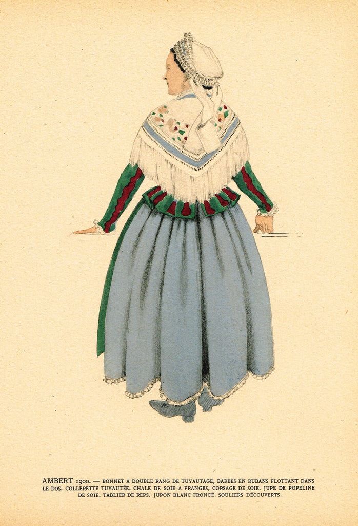 Lhuer's Auvergnat & Bourbonnais Fench Costume Print -  "AMBERT 1900" - Chromo  - 1927