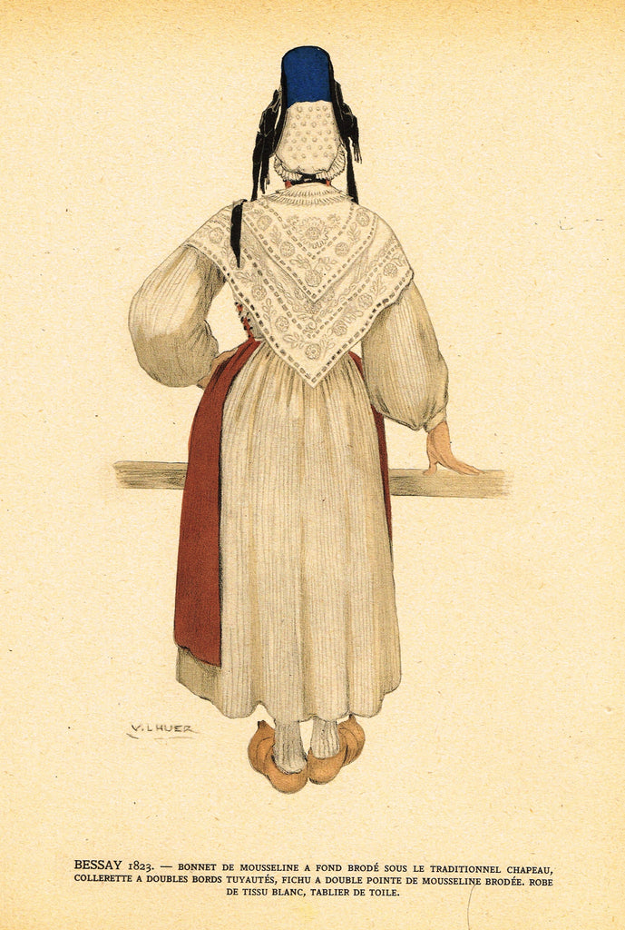 Lhuer's Auvergnat & Bourbonnais Fench Costume Print -  "BESSAY 1823" - Chromo  - 1927