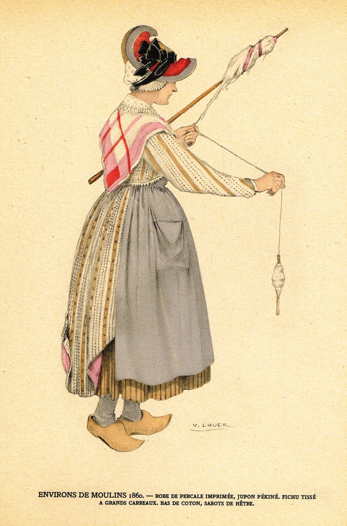 Lhuer's Auvergnat & Bourbonnais Fench Costume Print -  "ENVIRONS DE MOULINS 1860" - Chromo  - 1927