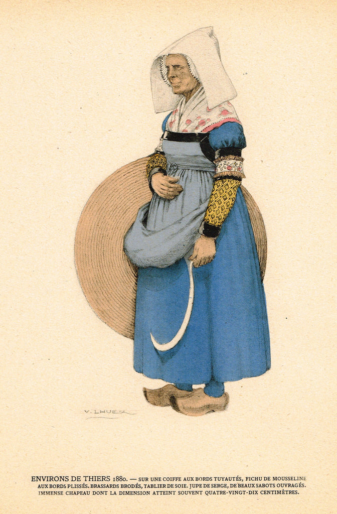 Lhuer's Auvergnat & Bourbonnais Fench Costume Print -  "ENVIRONS DE THIERS 1880" - Chromo  - 1927