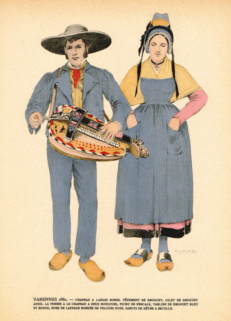 Lhuer's Auvergnat & Bourbonnais Fench Costume Print -  "VARENNES 1880" - Chromo  - 1927