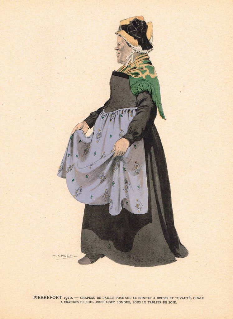 Lhuer's Auvergnat & Bourbonnais Fench Costume Print -  "PIERREFORT 1910" - Chromo  - 1927