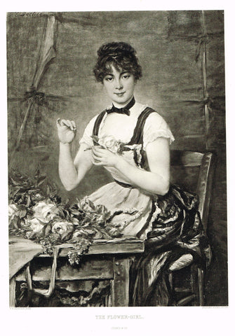 Photogravure Print - "THE FLOWER GIRL"  from F.E. Bertier - c1890