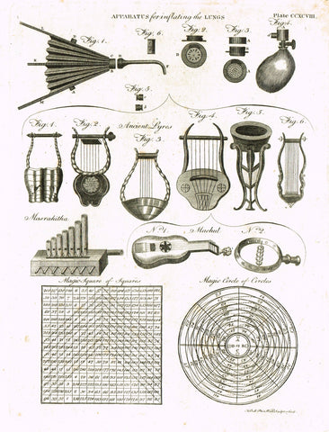 Encyclopedia Britannica - 1771 - "ANCIENT LYRES" - Plate CCXCVIII - Copper Engraving