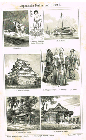 Meyer's Lexicon - 1913 - "JAPANESE CULTURE AND ART" -  Lithograph