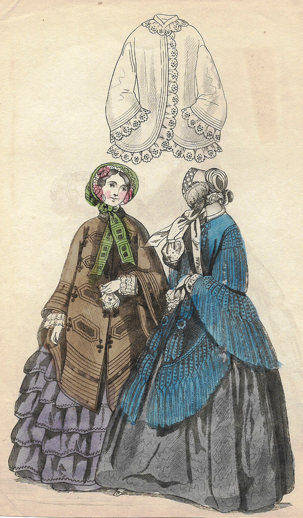 French Fashion Plate - c1850 - "TWO WOMEN IN COATS" -  H-C Lithograph