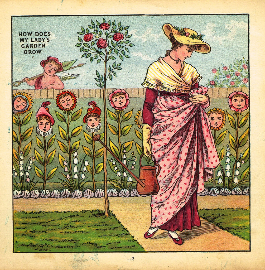 Walter Crane Baby's Opera - "HOW DOES MY LADY'S GARDEN GROW" - Children's Lithogrpah - 1870