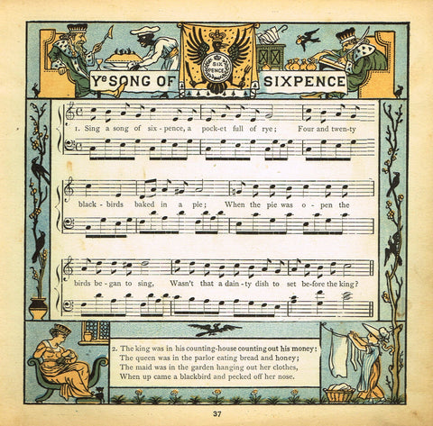 Walter Crane Baby's Opera - "YE SONG OF SIXPENCE" - Children's Lithogrpah - 1870