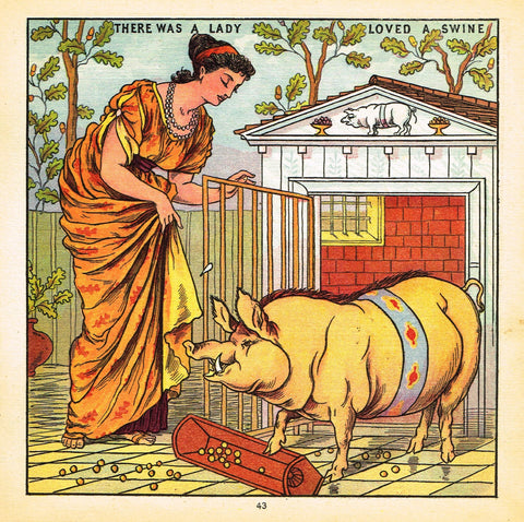 Walter Crane Baby's Opera - "THERE WAS A LADY LOVED A SWINE" - Children's Lithogrpah - 1870