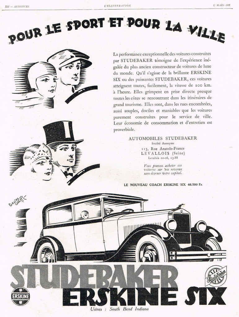 Antique Magazine Advertising -  "STUDEBAKER - ERSKINE SIX" - Ephemera - 1928