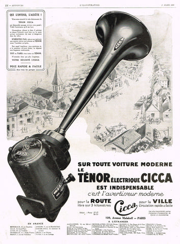 Antique Magazine Advertising -  "TENOR ELECTRIQUE CICCA" - Ephemera - 1928