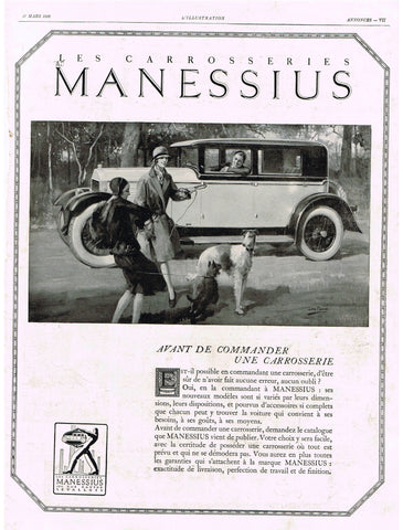 Antique Magazine Advertising -  "LES CARROSSERIES MANESSIUS" - Ephemera - 1928