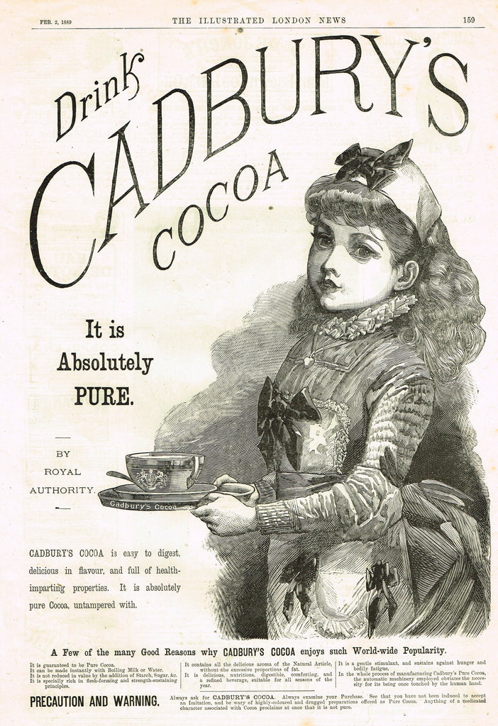 Antique Magazine Advertising -  "CADBURY'S COCOA" - Ephemera - 1889