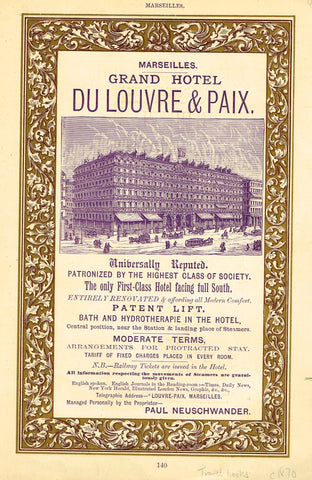 Antique Magazine Advertisment -  "GRAND HOTEL DU LOUVRE & PAIX" - Ephemera - c1900